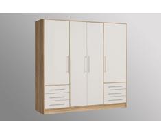 AVANTI TRENDSTORE-Felippo-Armadio ad ante battente con 4 ante e 6 cassetti, allinterno ripiani e un appendiabito. In legno laminato nel colore quercia Sonoma/bianco. Dimensioni LAP 206,5x200x60 cm