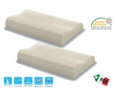 Materassimemory.eu - Coppia Cuscini in Memory Foam Cervicale Doppia Onda Misura 67x42x 10/12 cm Circa Anallergico Anti acaro Guanciale Memory Made in Italy