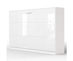 SMARTBett Letto a Scomparsa Basic Letto Ribaltabile Letto a Muro (120x200 Orizzontale, Bianco/Bianco Parte Frontale Lucido)