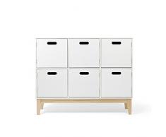 Kledio Comò a Scomparti per Bambini Bianco | Casellario in Legno per Bimbi con 6 Ripiani | Cassettiera per la Cameretta Contenitore per Giochi e Libri