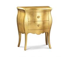 InHouse srls Comodino, Arte povera, in Legno massello e MDF con rifinitura in Foglia Oro - Mis. 49 x 29 x 61