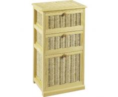 Comò con 3 cassetti, in legno di pino e vimini, colore: marrone chiaro