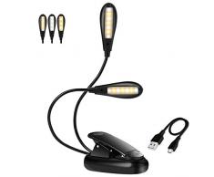 Lampada da Lettura Doppia Testa con 14 LED 9 Modalità e 3 Colori, Luce Lettura USB Ricaricabile, Dimmerabile Luce Leggio per Musicale, Portatile Lampada Luce Libro con Clip per Studio, Letto, Viaggi