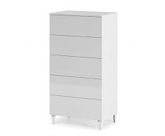 Cassettiera 5 cassetti 60 X 40 X 117 cm BIANCO camera da letto con piedi 007835BO