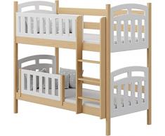 WFL GROUP Letto a Castello per Bambini Letto Singolo 90x190 90x200 80x160 cm Letto a Castello per Bambini in Robusto Legno di Pino - 190x90 3ft - Pino Naturale