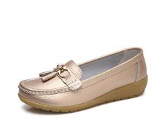 ZHRUI Mocassino da Donna in Pelle New Smart Fannullone con Lacci e pattina sul Comodino (Colore : Oro, Dimensione : 3.5 UK)