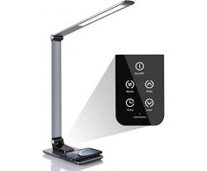 Deckey Lampada da Scrivania LED, Lampada da Tavolo, con Porta USB Ricarica per Smartphone, 5 Temperature di Colore e 6 Livelli di Luminosità, Timer 30/60 Mins, Pieghevole Touch Controllo Lampade