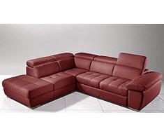 Dafne Italian Design Divano Letto angolare 3 posti con penisola a Sinistra. Similpelle Bordeaux (cm. 285 x 245 x 97h)