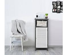 Rebecca Mobili Mobile Bagno Montato, armadietto 1 Anta 1 cassetto, Legno e Vimini, Bianco Grigio, Stile Vintage, arredo casa - Misure: 74 x 32 x 26 cm (HxLxP) - Art. RE4087