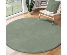 the carpet il tappeto Relax Tappeto moderno soffice a pelo corto, lato inferiore antiscivolo, lavabile fino a 30 gradi, morbidissimo, effetto pelliccia, verde, 120 x 120 cm rotondo
