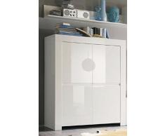 CREDENZA MODERNA LEGNO BIANCO LUCIDO 4 ANTE PER SOGGIORNO