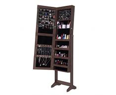 SogesHome Armadietto per Gioielli da appoggio, Armadio per Gioielli a Specchio a Figura Intera con Serratura, Armadio per Gioielli ad Angolo Regolabile per Anelli, Orecchini, SH-QH-6150-BW-N