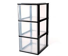 Baroni Home Organiser Cassettiera Ufficio, Organizer Scrivania, Portaoggetti Multiuso in Plastica Colore Nero 3 Cassetti 26x34x57 cm
