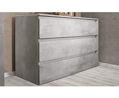 Dafne Italian Design Comò a 3 cassetti. Cemento Ash (cm. 120 x 46 x 75h)