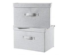 MEETMISS Scatola di Immagazzinaggio, Coperchi Contenitori di Stoccaggio in Tessuto di Poliestere e Cotone Contenitore di Cestino con Manico Organizer per Armadio Ripiani Armadio 39.5x26x26cm Grigio