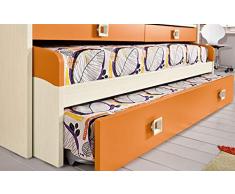 Dafne Italian Design Cameretta Completa a Ponte - Effetto Betulla, Mandarino (Triplo Letto Singolo e Armadio) (cm. 300 x 96 x 259h)