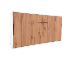 Venatura Store Letto a Scomparsa Orizzontale Singolo da 90 cm, Bianco/ Cemento (Quercia)