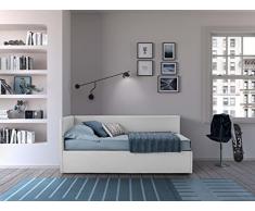 EVERGREENWEB - Letto Singolo con letto estraibile - Materassi Reti a doghe Ortopediche e Cuscini Inclusi - Tessuto Ecopelle colore Bianco - Testata a Sinistra - Made in Italy - Duplex