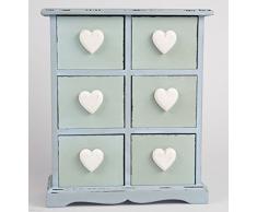 Sass & Belle comò piccolo cuore antico blu gioielli comò, comodino, Legno, blu, 6 Schubladen