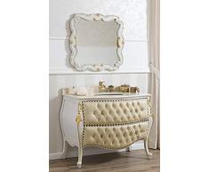 Simone Guarracino Como e Specchio Ramirez Stile Barocco Veneziano arredo Bagno bombato Crackle e Foglia Oro Marmo Crema Ecopelle Champagne Bottoni e pomelli Crystal SW