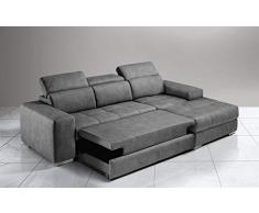 Dafne Italian Design Divano Letto angolare 3 posti con penisola a Destra. Similpelle Effetto Nabuk Cenere (cm. 259 x 178 x 94h)
