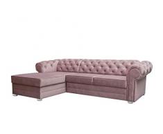 mb-moebel Divano angolare Chesterfield in letto Convertibile con Baule 4/5 Posti - in Tessuto Velluto - Soggiorno&soggiorno - 280x180x81cm - Avia (divano ad angolo sinistro, rosa)
