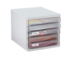 Relaxdays Cassettiera da Scrivania con 5 Scomparti, Formato DIN A4, Portadocumenti, HxLxP 25 x 26,5 x 33,5 cm, Bianca, 1 pz