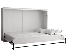 Letto nellarmadio Home 140 x 200 cm Orizzontale, Letto a scomparsa, Letto per camera da letto, camera dei giovani, Modern Design (bianco opaco + bianco opaco)