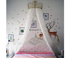 GE&YOBBY Letto A Baldacchino Principessa,Bianco Pizzo Cortina di Letto di Chiffon Drapery Decorativo Corona di Metallo con Luci A Stelle per Camera da Letto Ragazze-Bianca 2.0m
