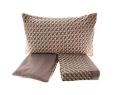 Completo Lenzuola in Pile Morbido e Caldo Plaid 1 Piazza Letto Singolo Varie Fantasie (Vimini Beige)