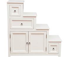 Biscottini Cassettiera legno massello 94x97x41 cm | Cassettiera shabby chic | Comò cassettiera vintage | mobile scala