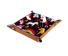 Unicorno Arcobaleno Valet Vassoio in Pelle Vassoio Gioielli Dadi Box Comodino Vassoio Pu Cuoio Vassoio Comodino Comodino Caddy Dadi Holder 20.5x20.5cm