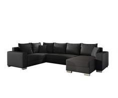 E-MEUBLES Ampio divano angolare XXL a U panoramico letto Convertibile con Baule 6/7 Posti - in similpelle - Soggiorno & soggiorno - CANARCO (Noior (Soft11), Destra)