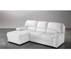 Dafne Italian Design Divano Letto angolare 2 posti con penisola a Sinistra. Similpelle Bianco (cm. 260 x 90 x 95h)