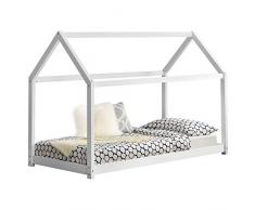 [en.casa] Letto per Bambino a Forma di Casetta 80x160 cm Lettino di Design Struttura in Legno in Stile Montessori - Bianco