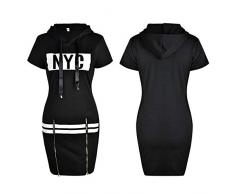 Armadio per Vestiti Lunghi Abito in Forma Manica Sciolta Stampa Corta Incappucciato Slim Donne Zipper Pullover Fashion Abito da Donna Vestito Rosso