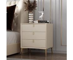 Comodino Bianco Legno, Leggero Comodino Di Lusso Per Camera Da Letto, Moderno Semplicità Comodino Armadietto 3 Cassetto Grigio, Pelle Aumentato Piccolo Armadietto Tre Cassetti A Tre Strati 50X40X63 CM