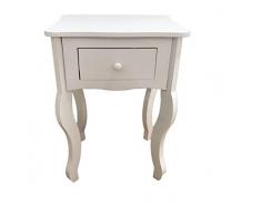 Euronovità Srl EN-226874 Comodino con 1 cassetto in Legno Mobili Natural Shabby Chic Vintage Colore Bianco per Camera o Salotto, h 57 cm x Lung 40 cm x Prof. 32 cm