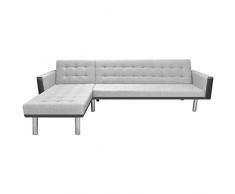 Tidyard Divano Letto ad Angolo Tessuto 218x155x69 cm Bianco e Grigio,Reclinabile in 2 Posizioni,può Essere Facilmente convertito in Letto