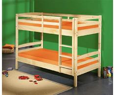Dmora Letto a Castello trasformabile in 2 Letti Singoli, Pino massello, Colore Rovere, cm 200 x 148 x 102
