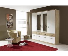 AVANTI TRENDSTORE - Royan - Armadio spazioso con specchio, cassetti e ante a battente in laminato di quercia Sonoma / bianco, dimensioni: LAP 181x199x56 cm