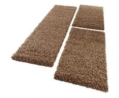 Paco Home Parure Scendiletto Set di Runner 3 Pezzi Tappeto Shaggy Tappeto Runner Beige, Dimensione:2 Pezzi 70x140 1 Pezzo 70x250