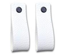 Maniglie Cuoio | Bianco / 2 pezzi | 16,5 x 2,5 cm | Pelle pieno fiore | 3 viti colorate | maniglie in pelle per mobili: la cucina, armadio, porta, comodino