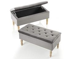 MONTEMAGGI Poggiapiedi Cassapanca Contenitore in Velluto Grigio con Gambe in Legno, 35 Litri 80X39X40 cm