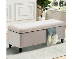 BAKAJI Cassapanca Pouf Contenitore Poggiapiedi Camera da Letto Panca Sgabello Struttura in Legno Rivestimento in Tessuto Microfibra Seduta Apribile Imbottita 108 X 48 X 42 cm (Beige)