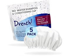 Drench Cuffia Shampoo Senza Acqua - 5 Unità - Shampoo Secco e Balsamo senza Risciacquo Facile da Usare - per Anziani e Costretti a Letto - Con Vitamina E e Provitamina B5