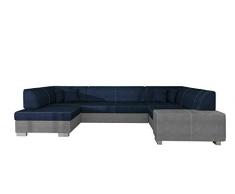 E- MEUBLES Ampio divano angolare XXL a U panoramico letto Convertibile con Baule 6/7 Posti - in Tessuto - Soggiorno & soggiorno - HANA (Blu Marino+Grigio chiaro (Kronos 9+Paros 5), Sinistra)