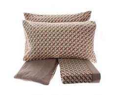 Completo Lenzuola in Pile Morbido e Caldo Plaid 2 Piazze Letto Matrimoniale Varie Fantasie (Vimini Beige)