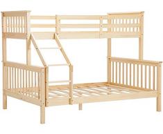 Afritz Letto a Castello Tripla traversina, 3FT Letto Singolo 4FT Doppia Struttura in Legno per Adulti e Bambini,Natural Wooden Color
