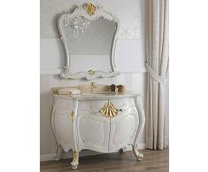 Simone Guarracino Como e Specchio Anderson Stile Barocco Veneziano arredo Bagno bombato Crackle e Foglia Oro Marmo Crema pomelli Crystal SW